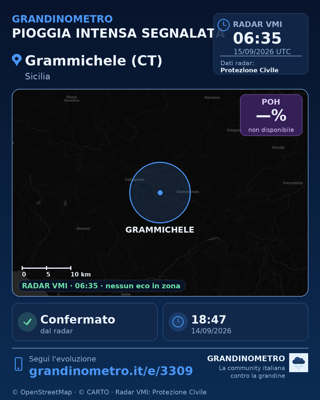 Mappa dell'evento: pioggia intensa a Grammichele (CT)