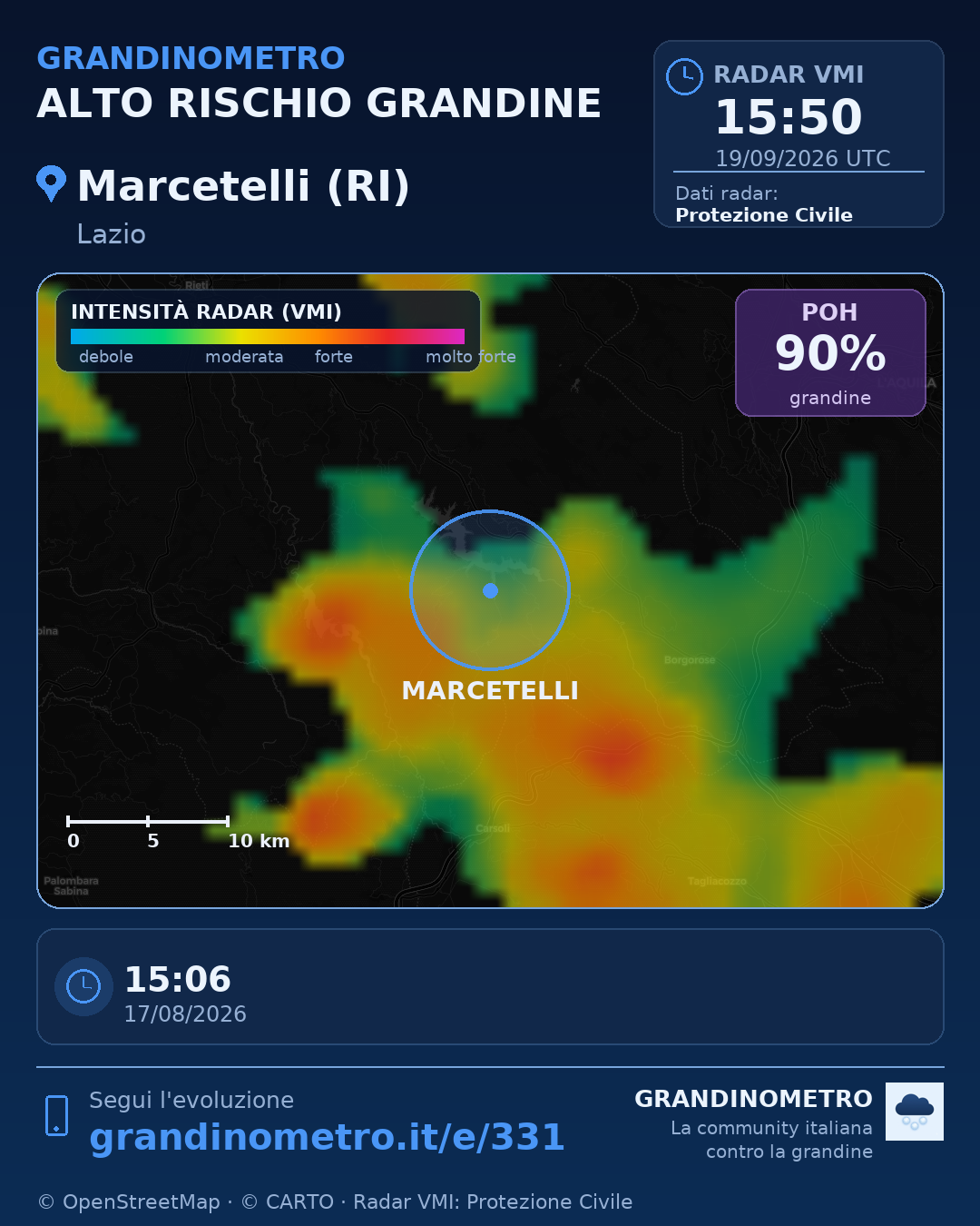 Mappa dell'evento: grandine a Marcetelli (RI)