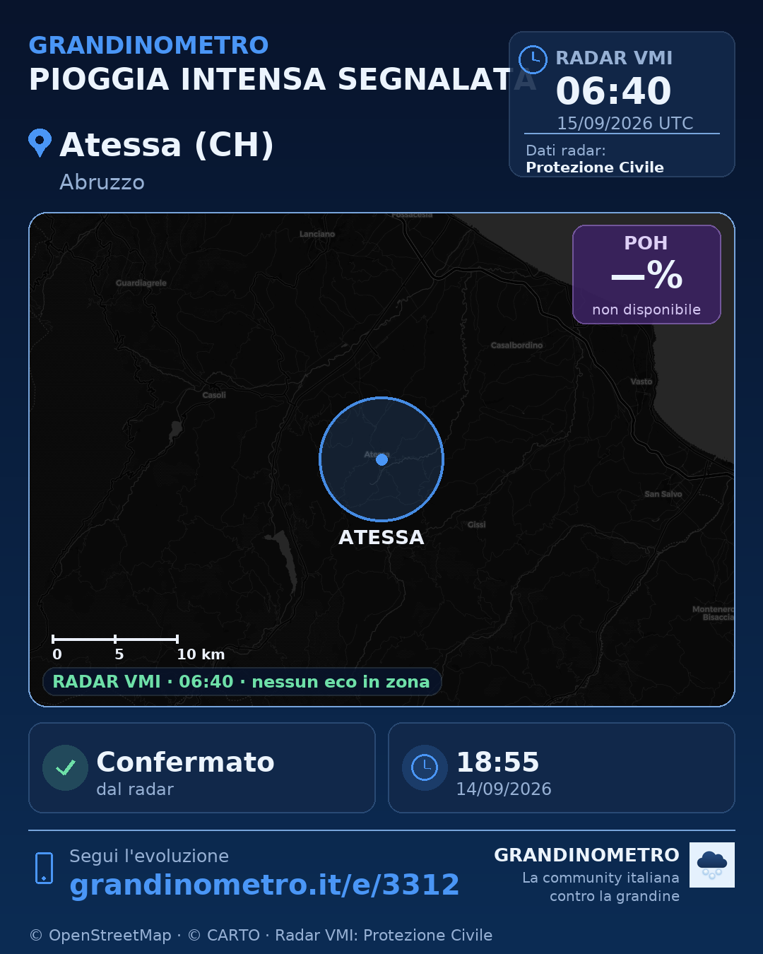 Mappa dell'evento: pioggia intensa ad Atessa (CH)