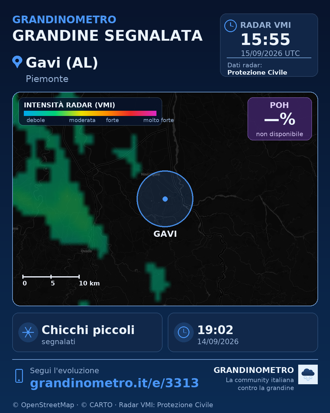 Mappa dell'evento: grandine a Gavi (AL)