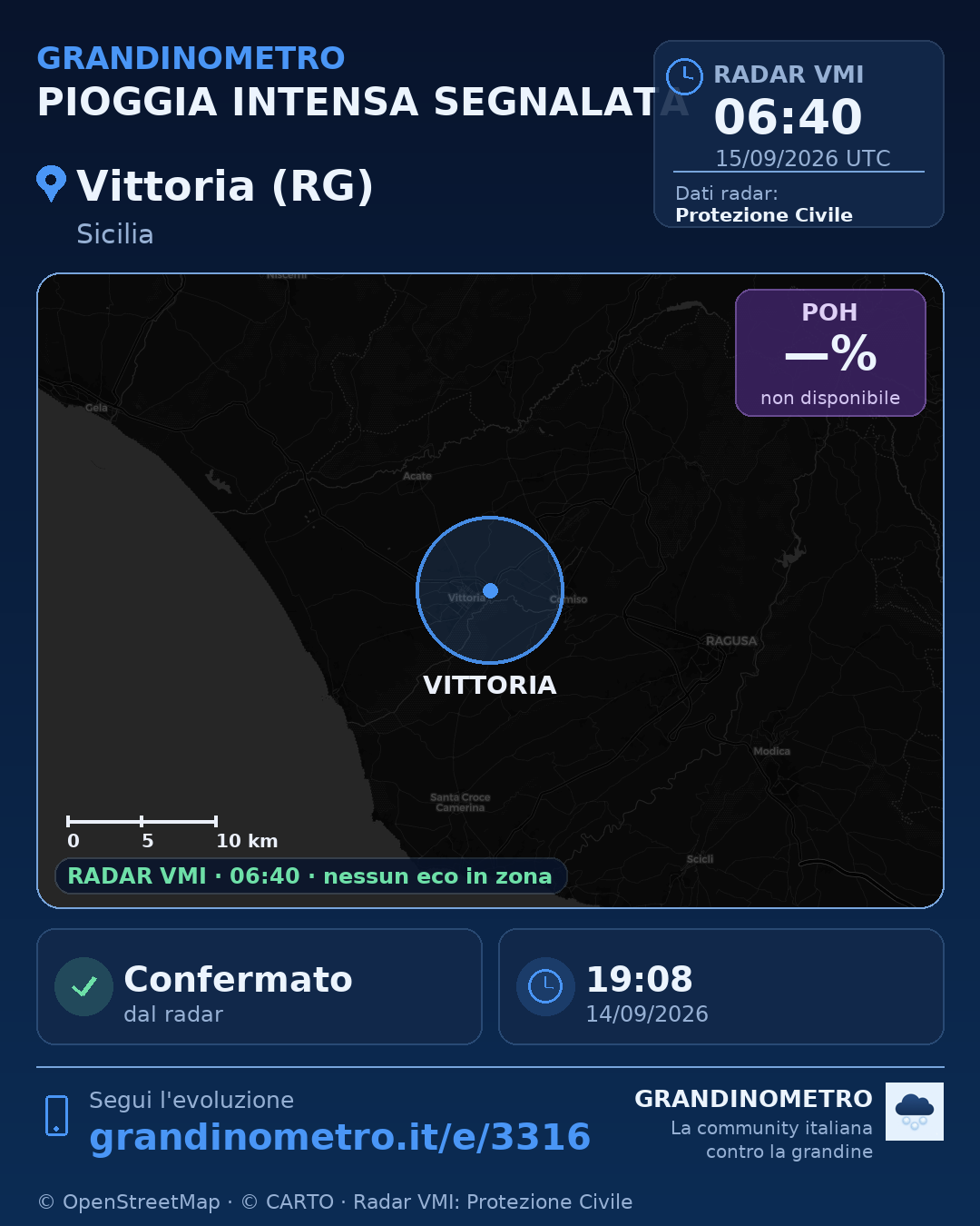 Mappa dell'evento: pioggia intensa a Vittoria (RG)