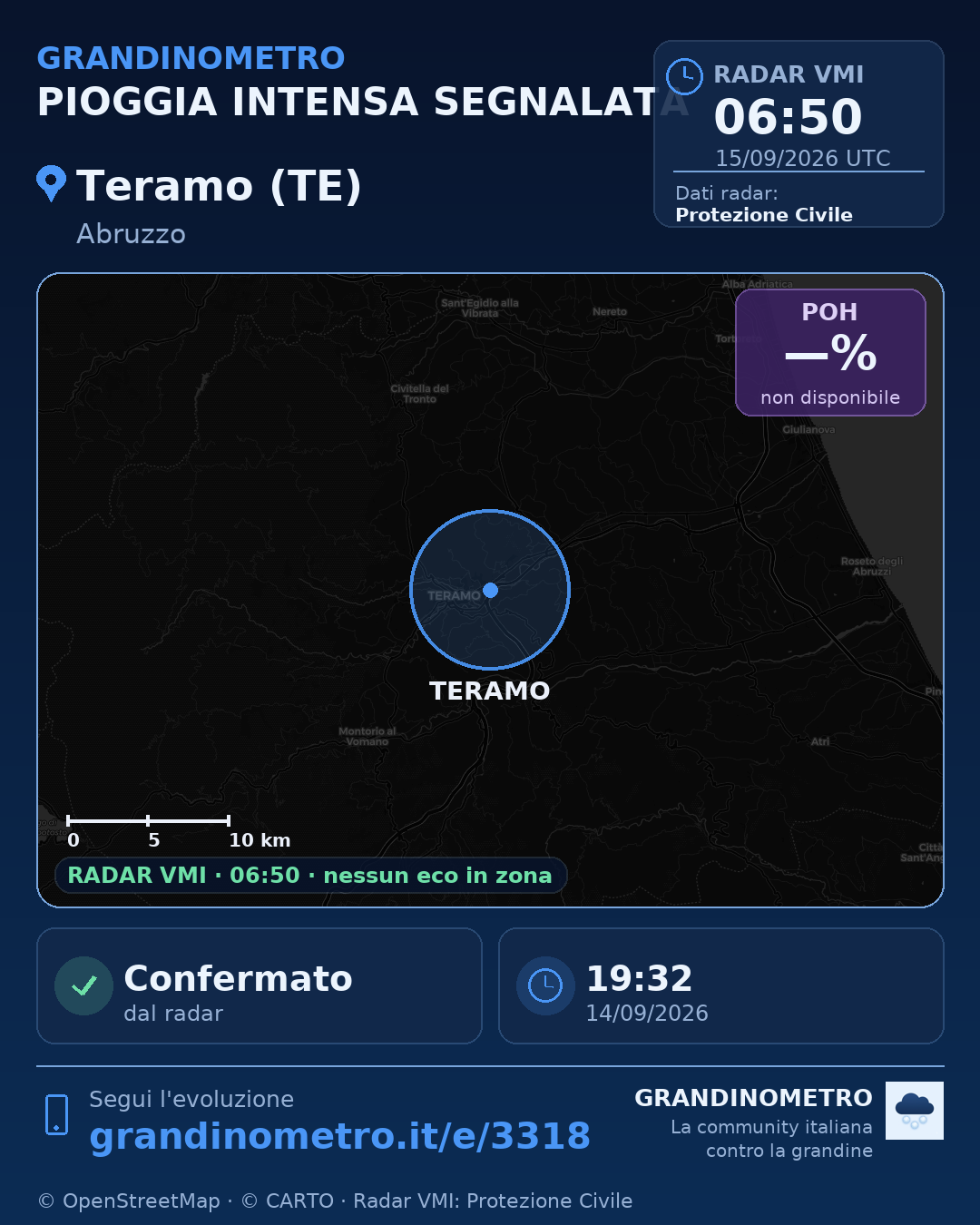 Mappa dell'evento: pioggia intensa a Teramo (TE)