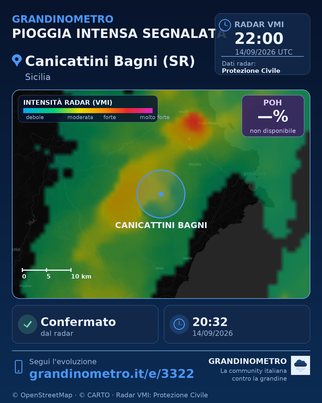 Mappa dell'evento: pioggia intensa a Canicattini Bagni (SR)