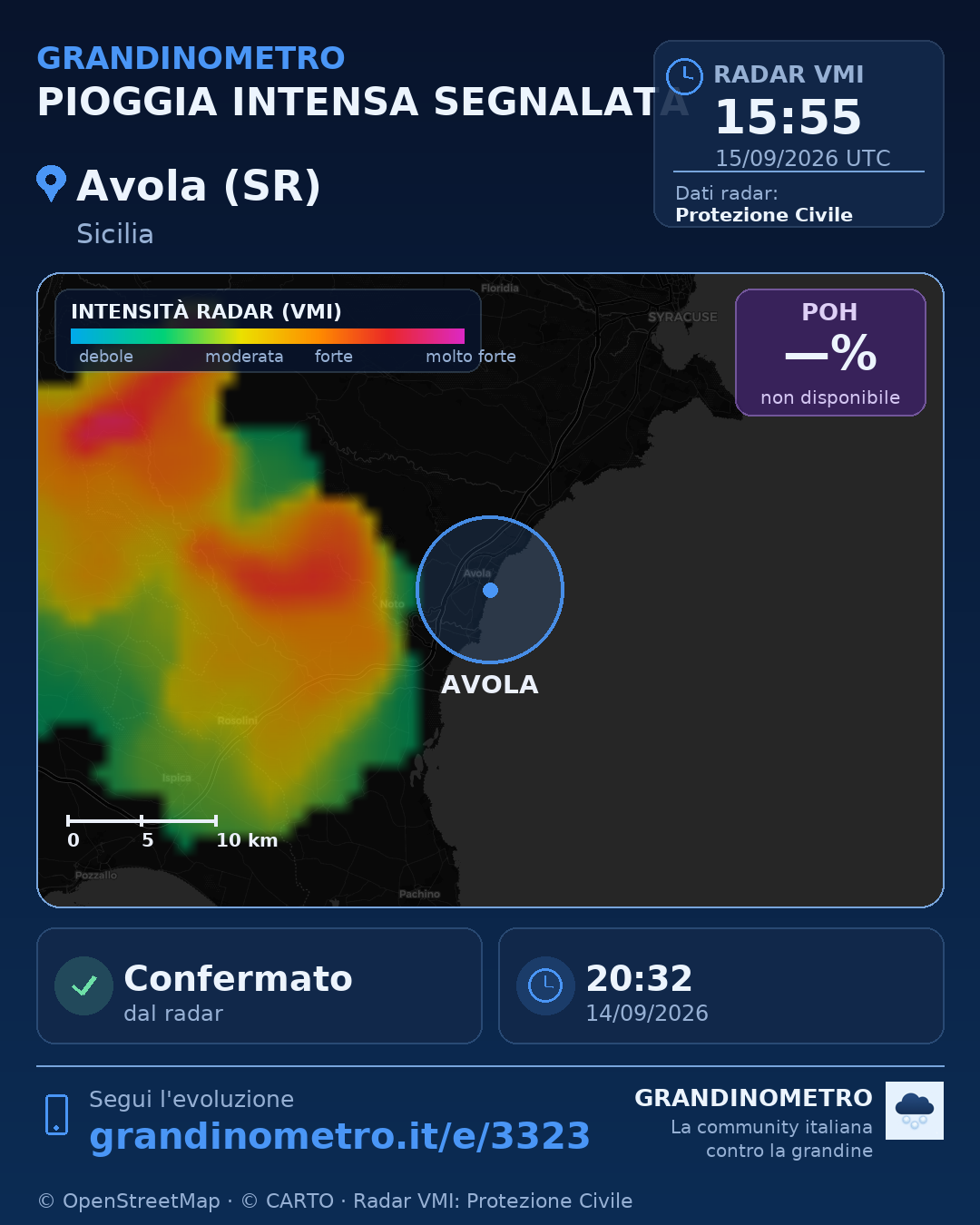Mappa dell'evento: pioggia intensa ad Avola (SR)