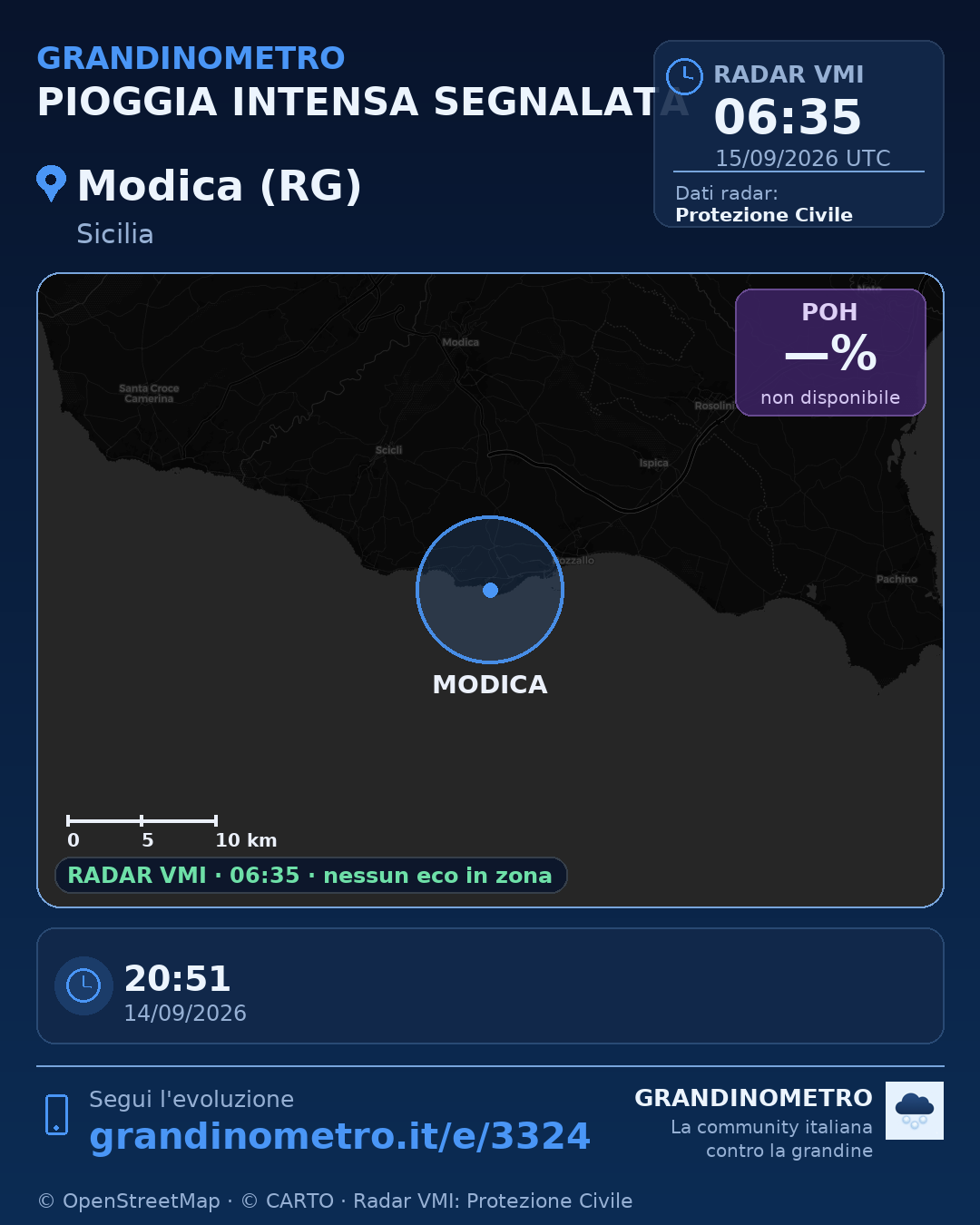 Mappa dell'evento: pioggia intensa a Modica (RG)