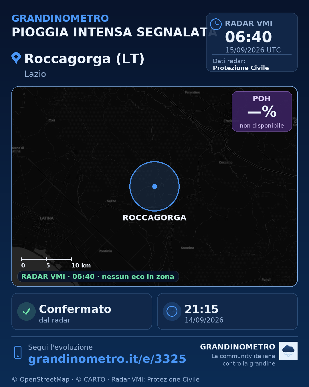 Mappa dell'evento: pioggia intensa a Roccagorga (LT)