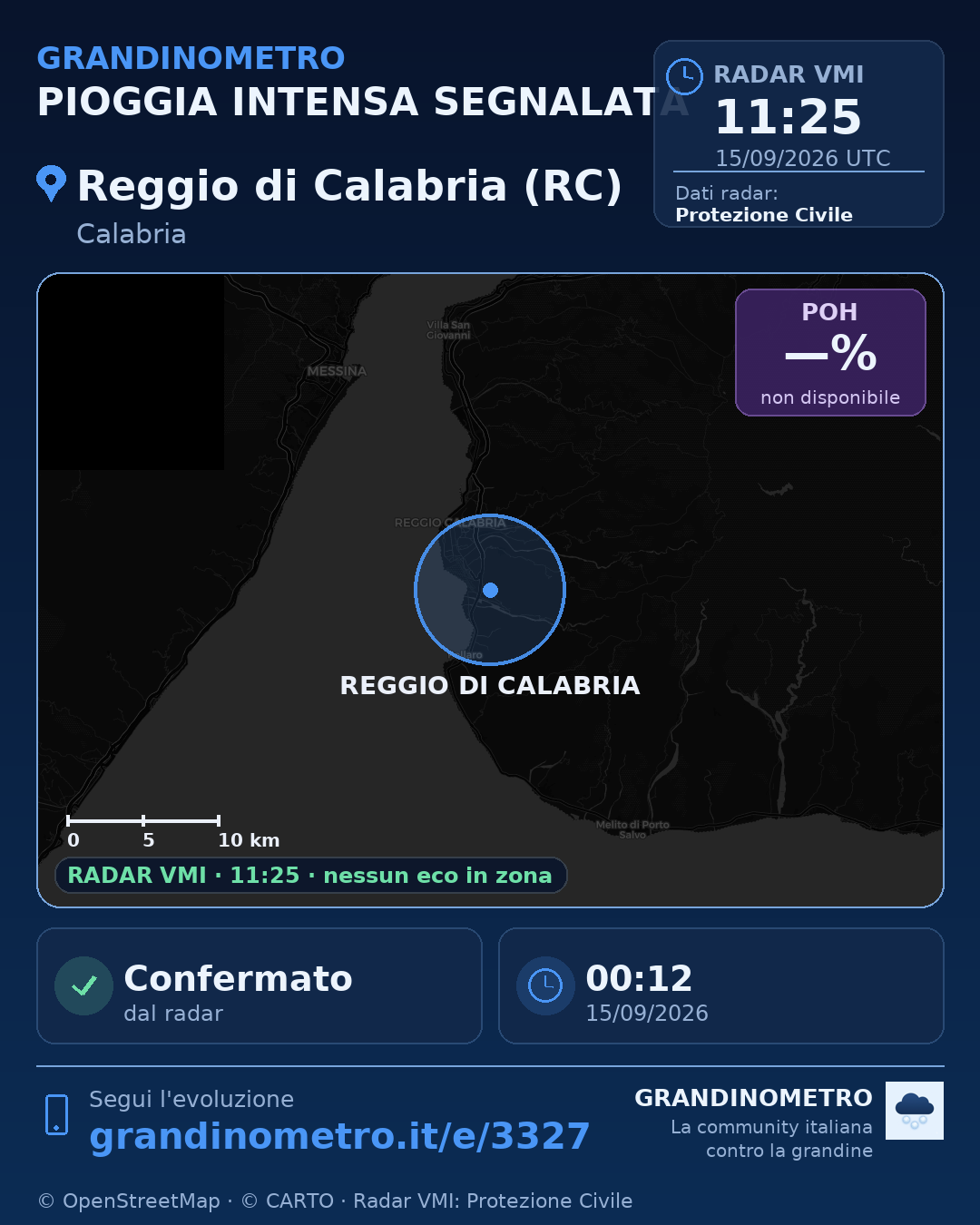 Mappa dell'evento: pioggia intensa a Reggio di Calabria (RC)