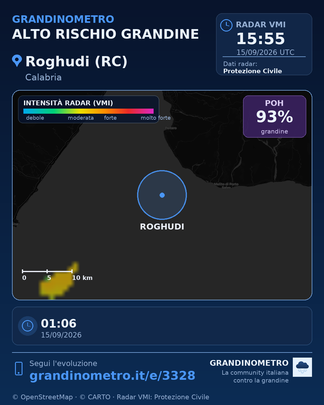 Mappa dell'evento: grandine a Roghudi (RC)