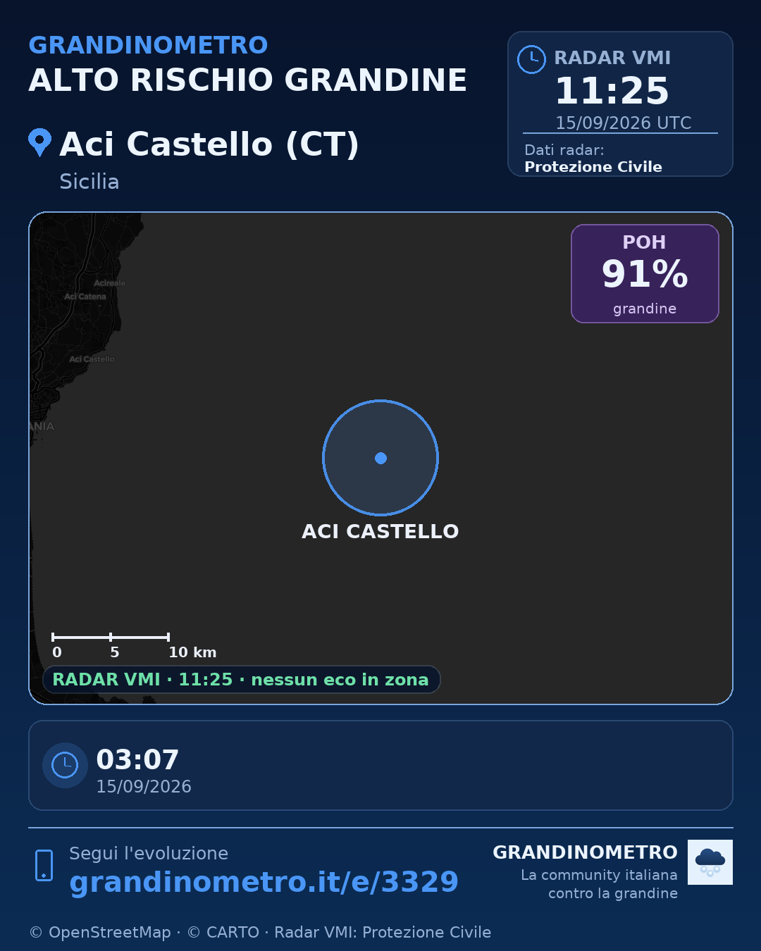 Mappa dell'evento: grandine ad Aci Castello (CT)