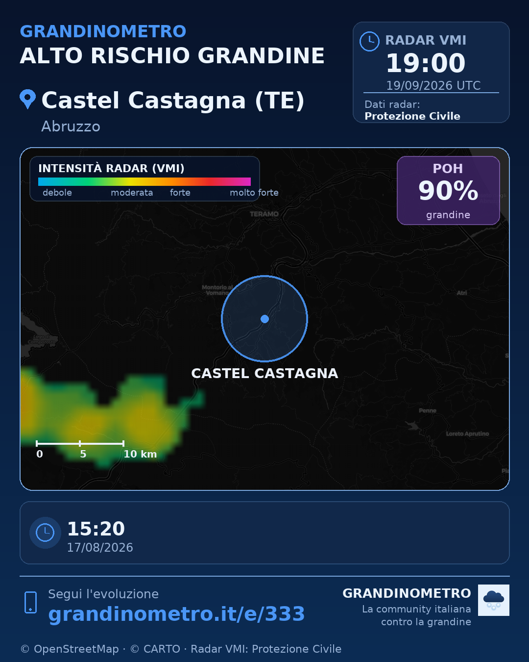 Mappa dell'evento: grandine a Castel Castagna (TE)