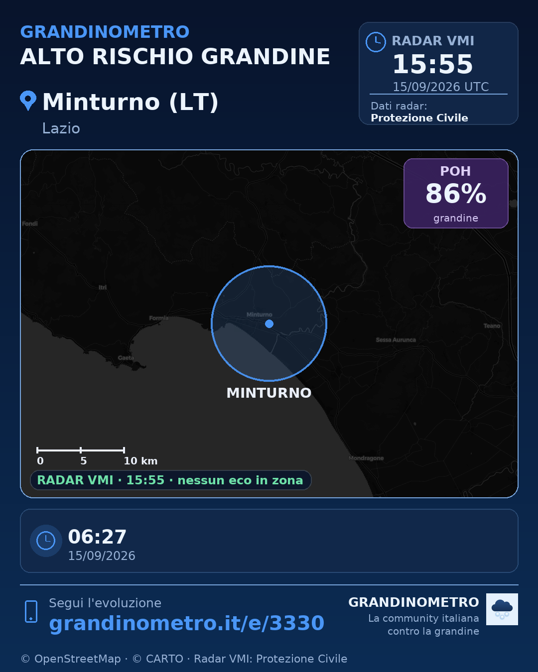 Mappa dell'evento: grandine a Minturno (LT)