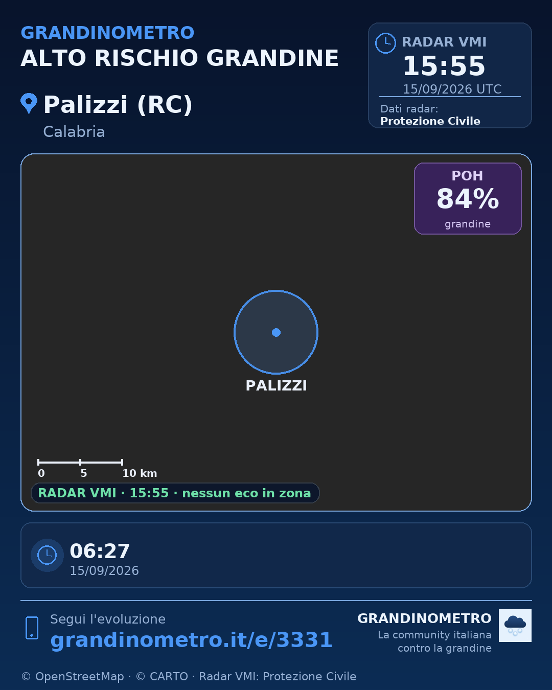 Mappa dell'evento: grandine a Palizzi (RC)