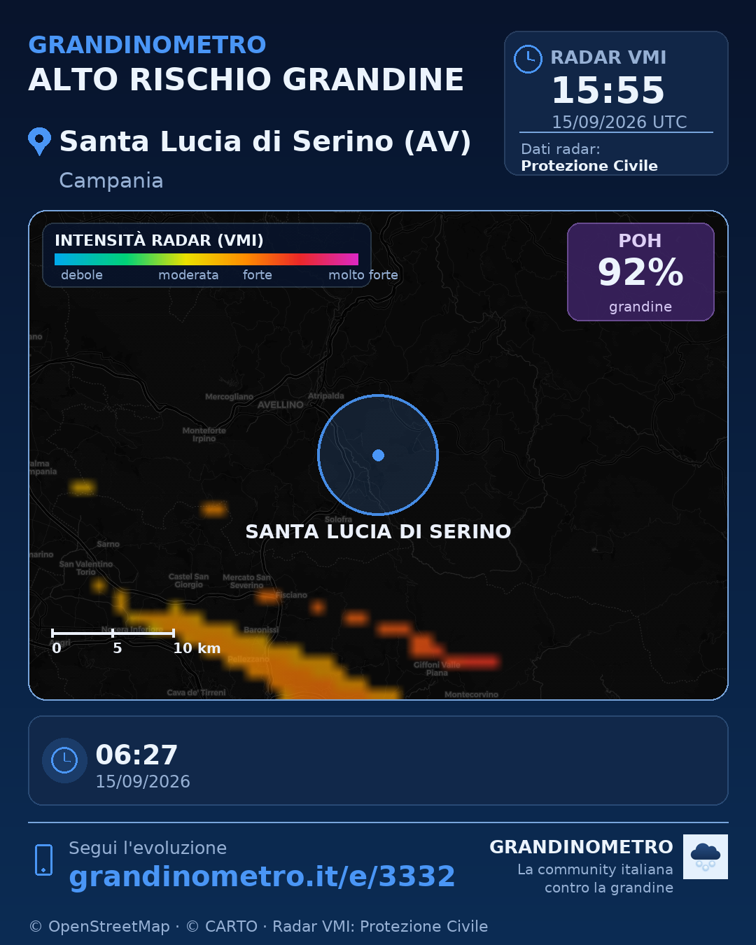 Mappa dell'evento: grandine a Santa Lucia di Serino (AV)