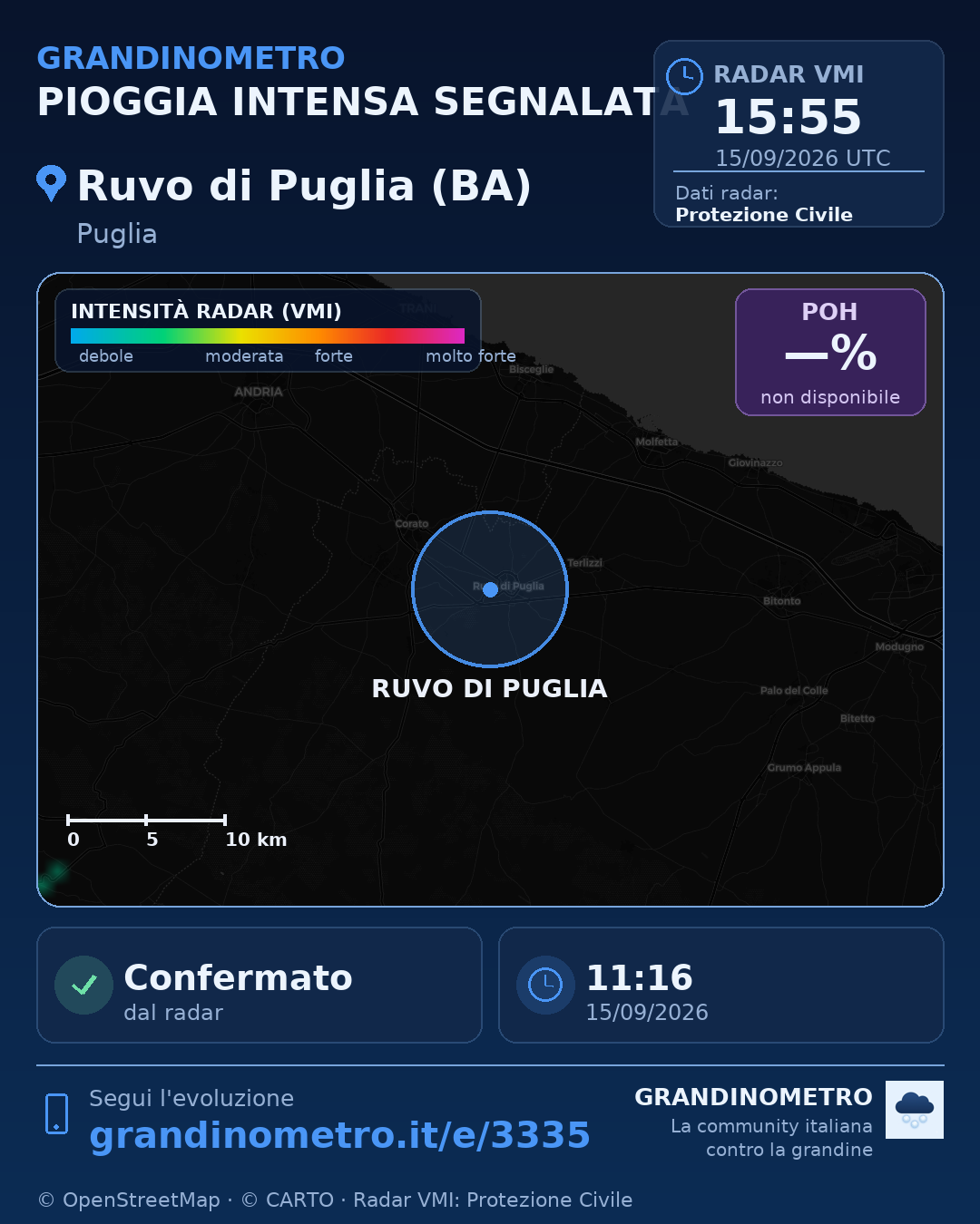 Mappa dell'evento: pioggia intensa a Ruvo di Puglia (BA)