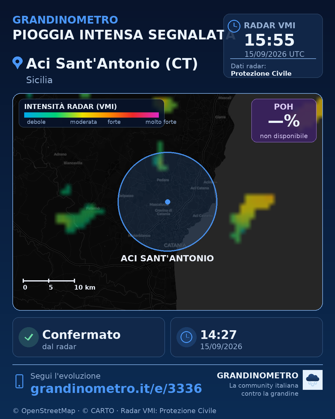 Mappa dell'evento: pioggia intensa ad Aci Sant'Antonio (CT)