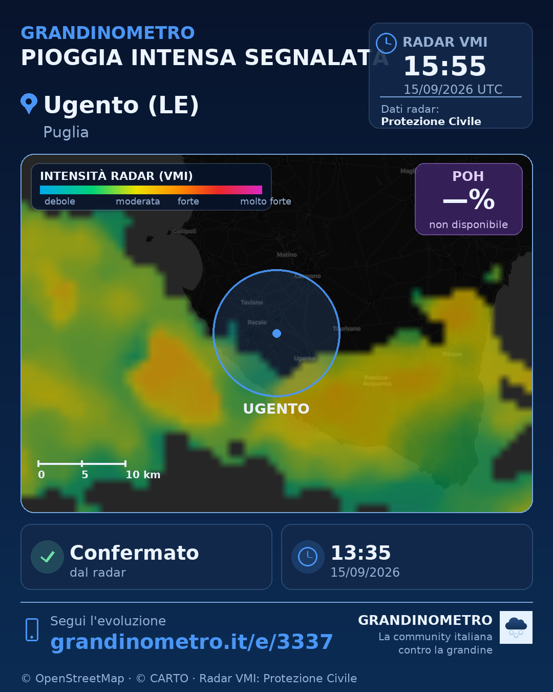 Mappa dell'evento: pioggia intensa a Ugento (LE)