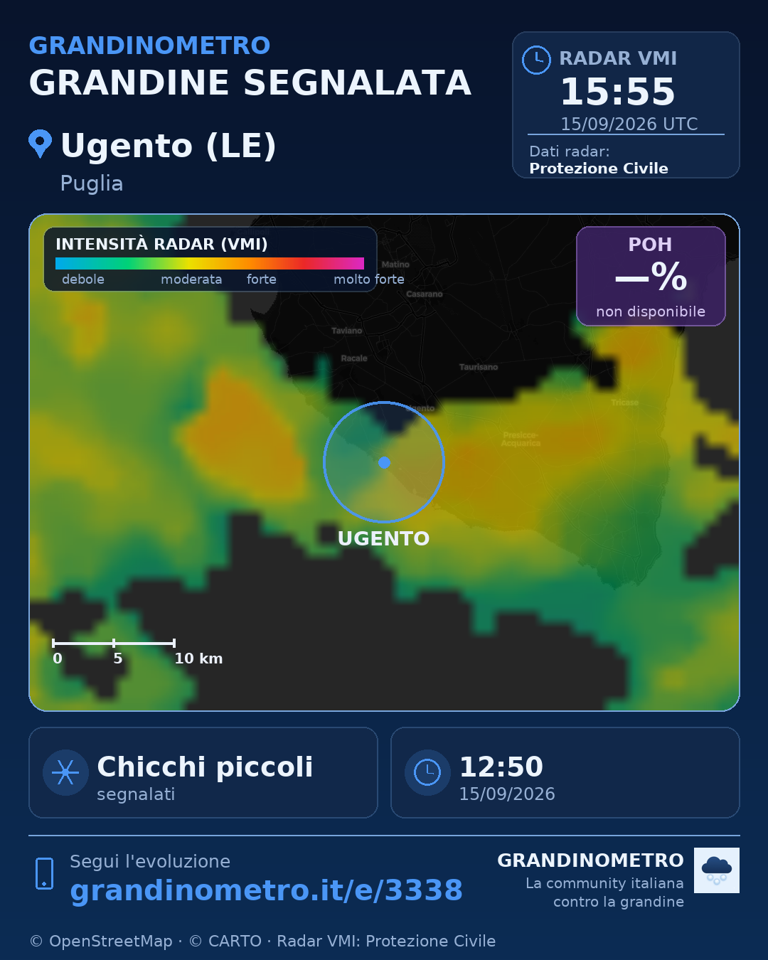 Mappa dell'evento: grandine a Ugento (LE)