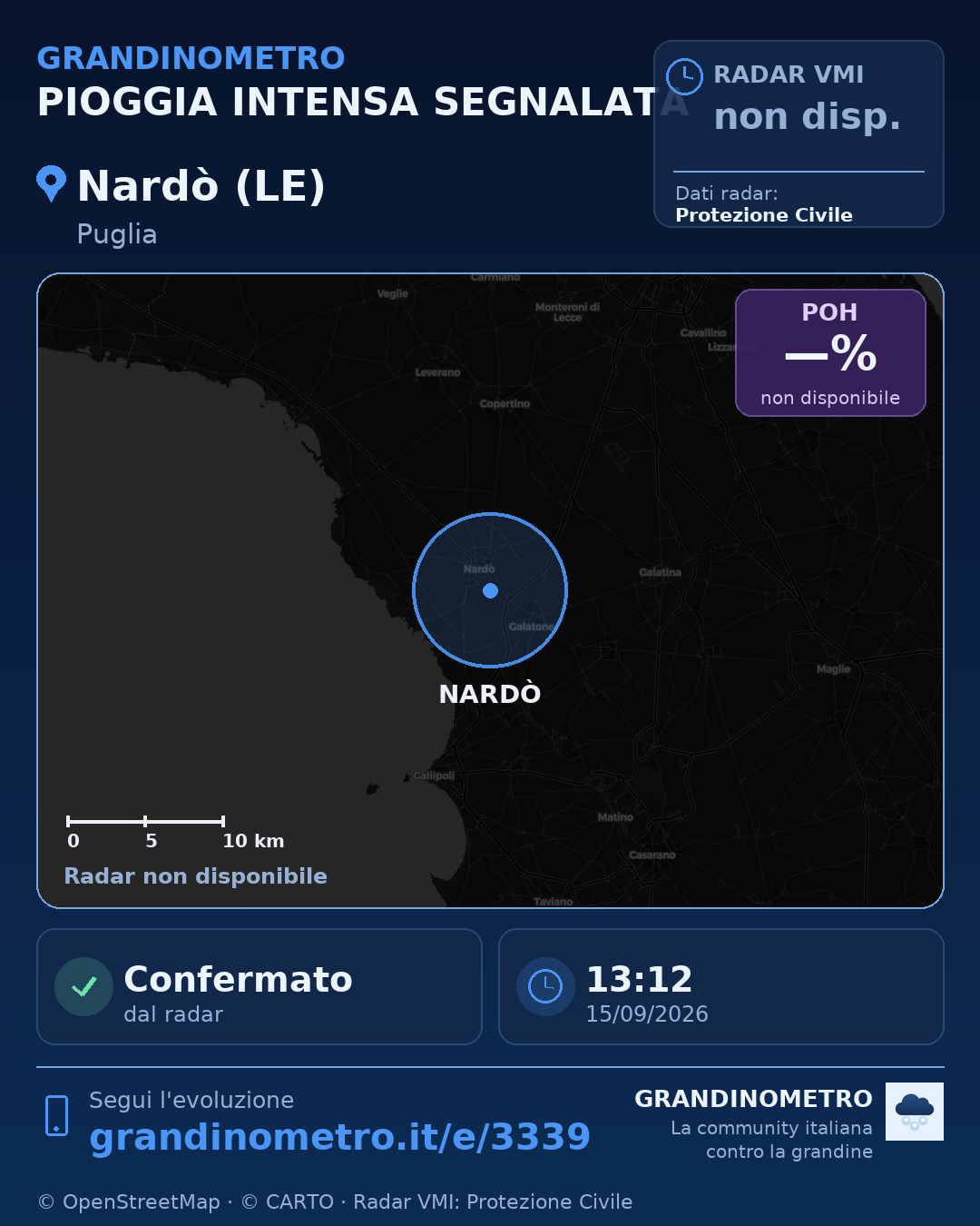 Mappa dell'evento: pioggia intensa a Nardò (LE)