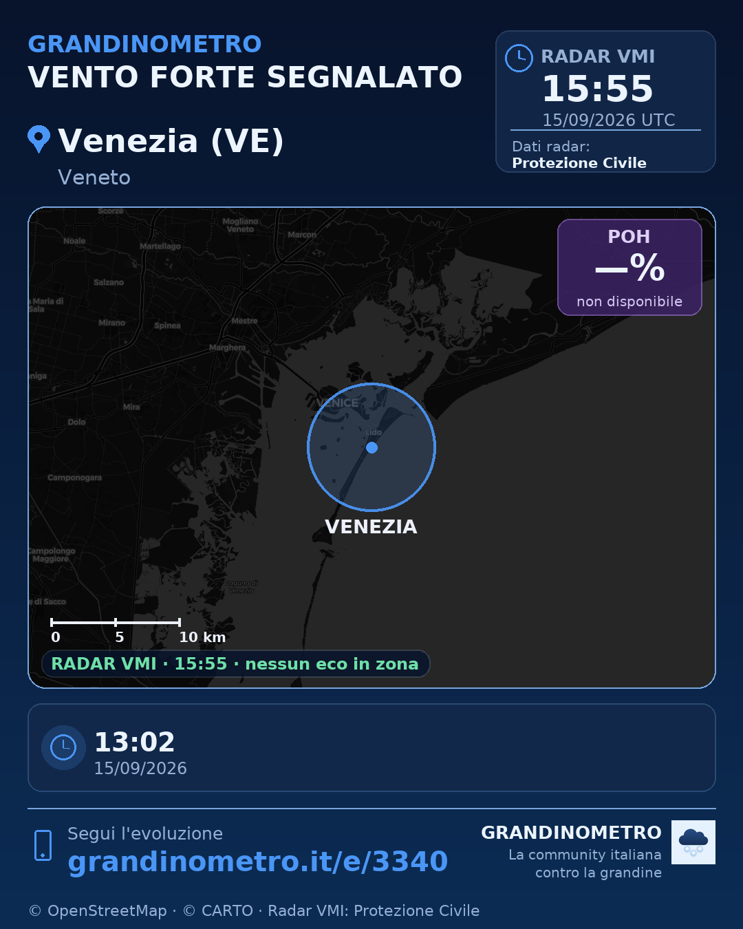 Mappa dell'evento: vento forte a Venezia (VE)