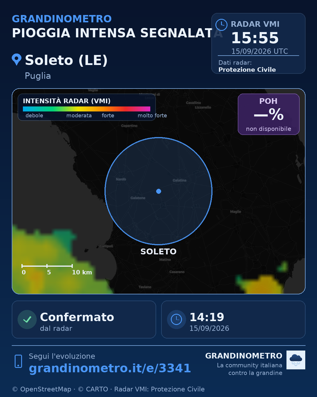 Mappa dell'evento: pioggia intensa a Soleto (LE)