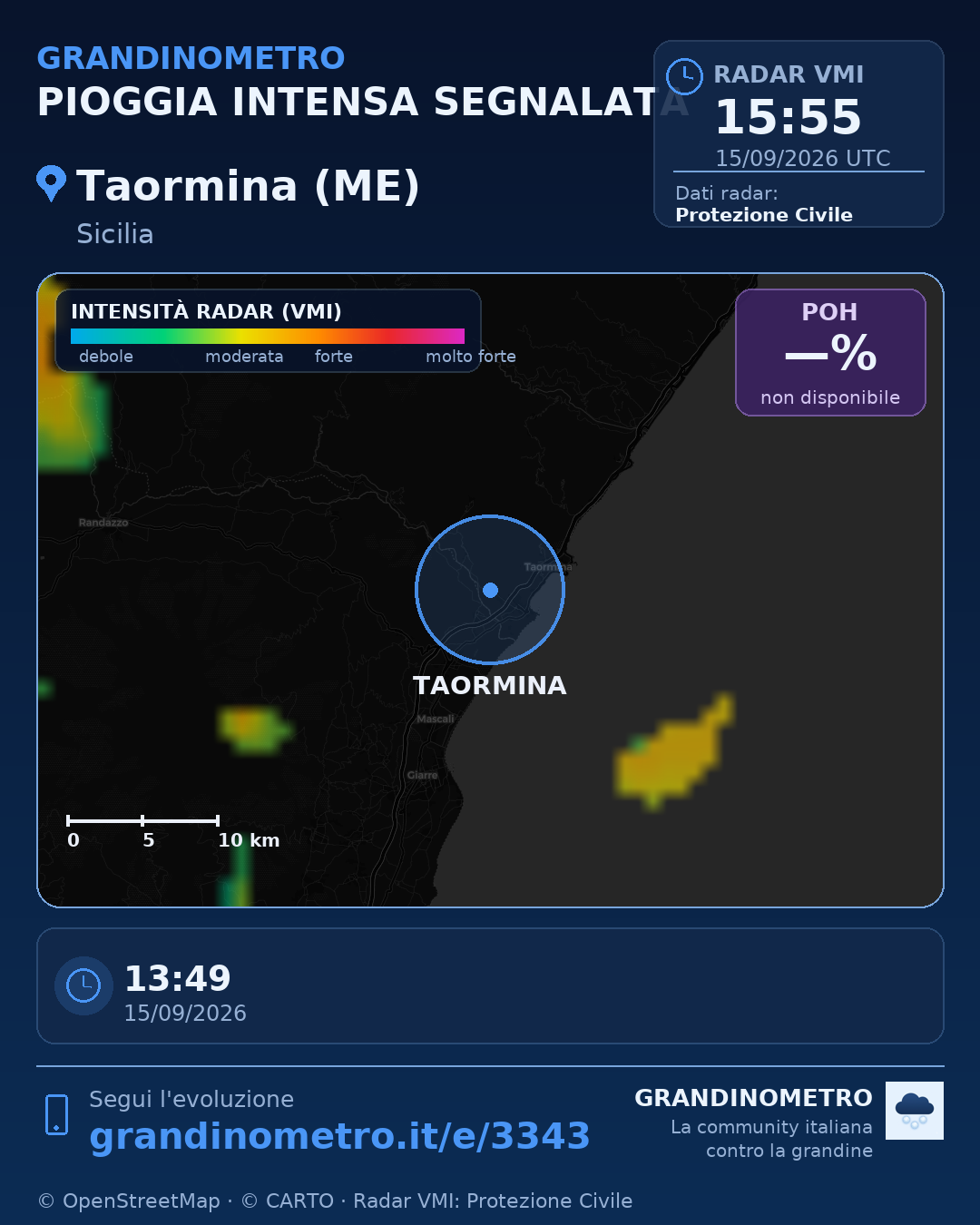 Mappa dell'evento: pioggia intensa a Taormina (ME)