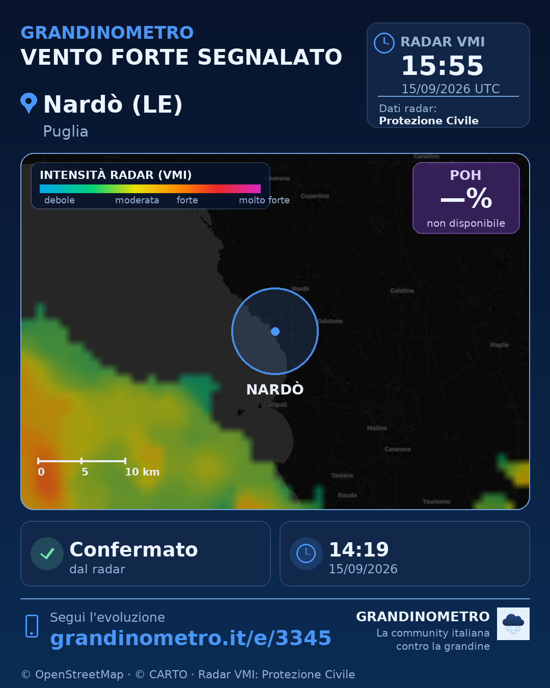 Mappa dell'evento: vento forte a Nardò (LE)