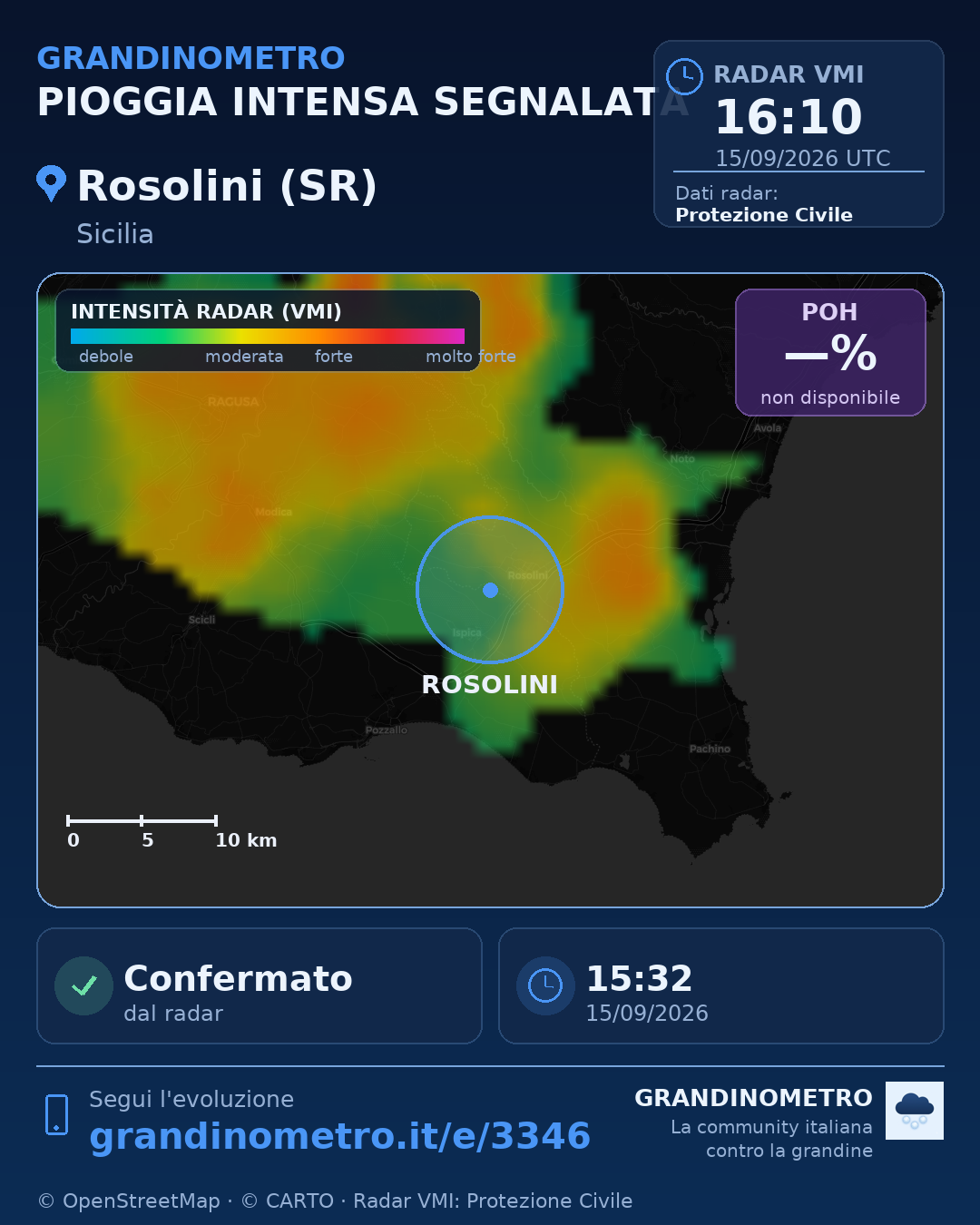 Mappa dell'evento: pioggia intensa a Rosolini (SR)
