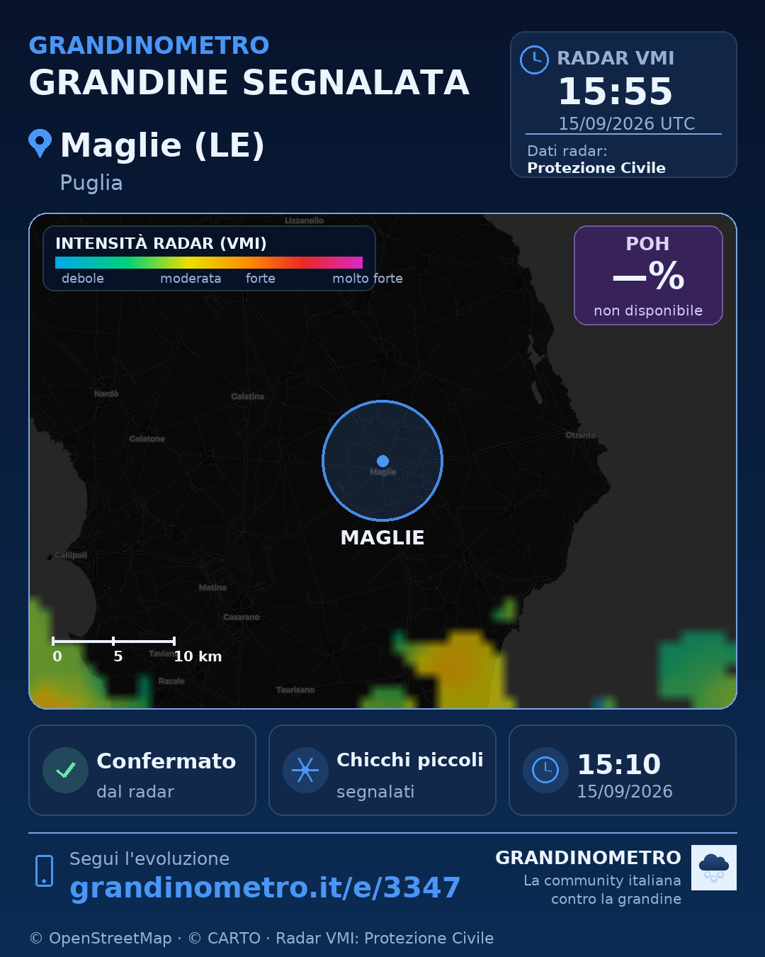 Mappa dell'evento: grandine a Maglie (LE)