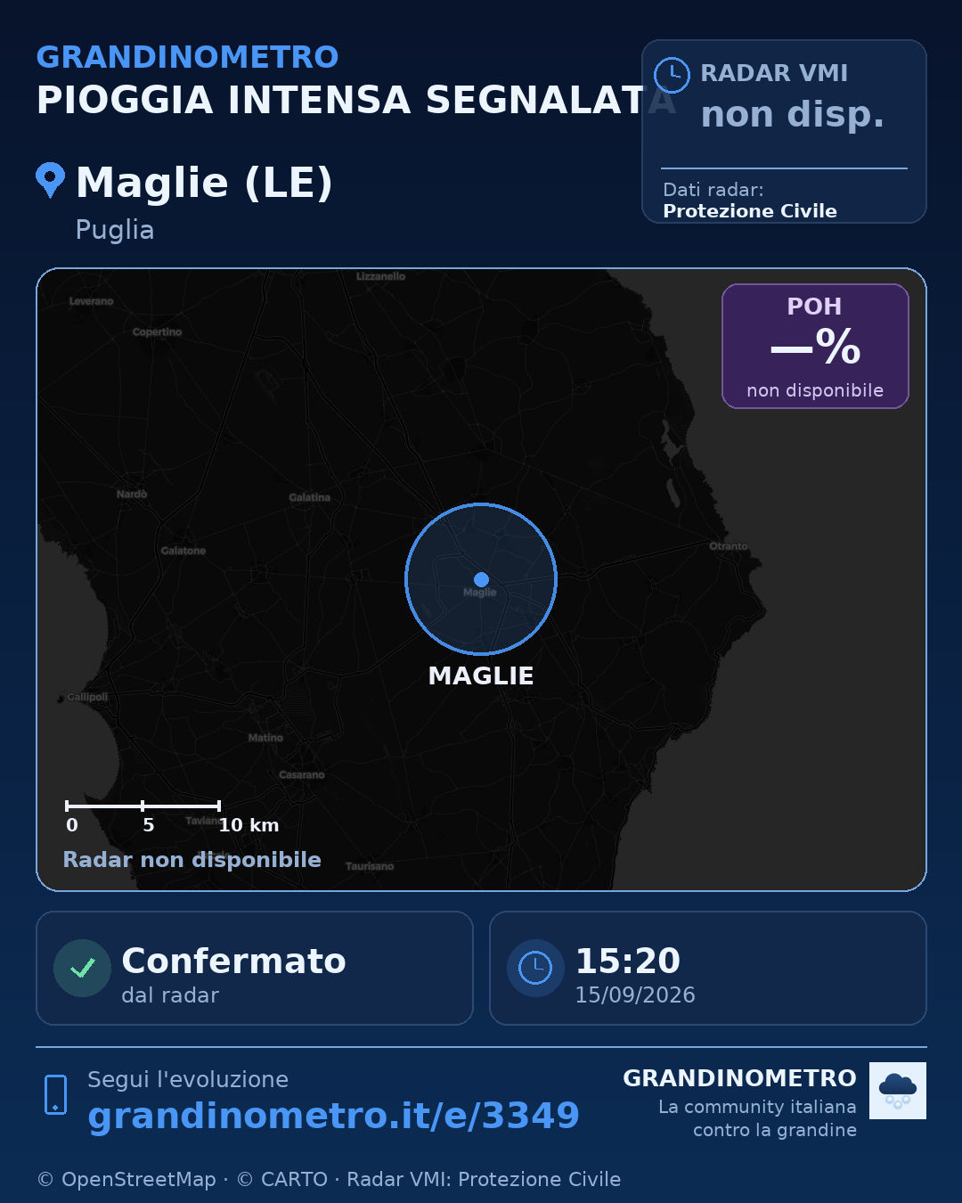 Mappa dell'evento: pioggia intensa a Maglie (LE)