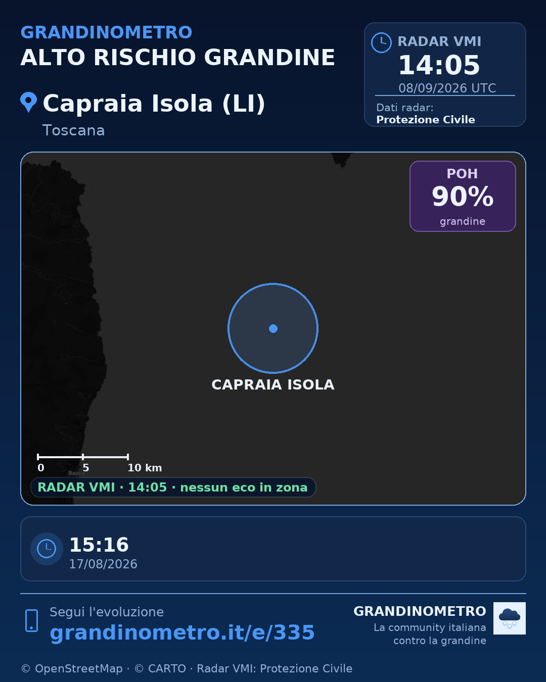Mappa dell'evento: grandine a Capraia Isola (LI)
