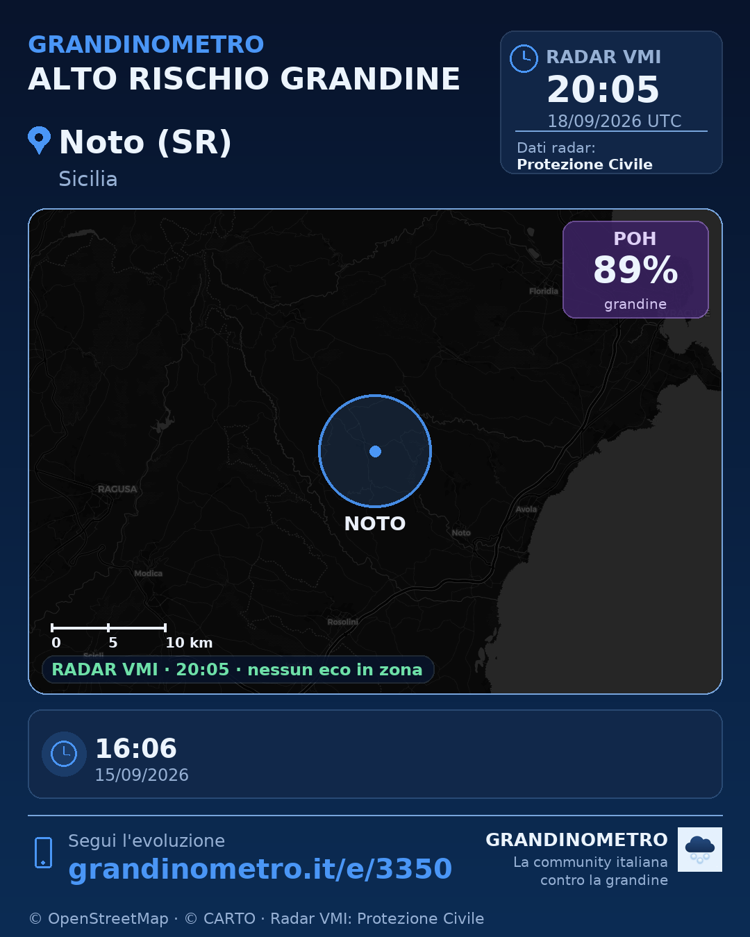Mappa dell'evento: grandine a Noto (SR)