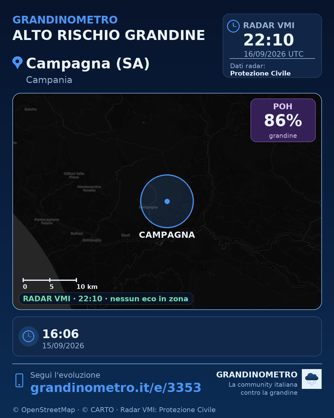 Mappa dell'evento: grandine a Campagna (SA)