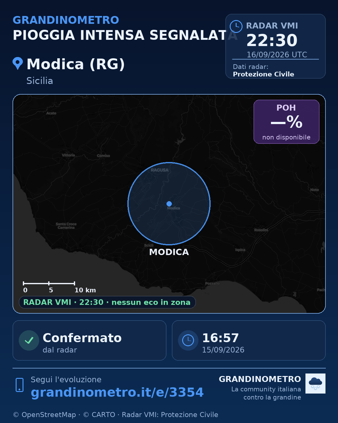Mappa dell'evento: pioggia intensa a Modica (RG)