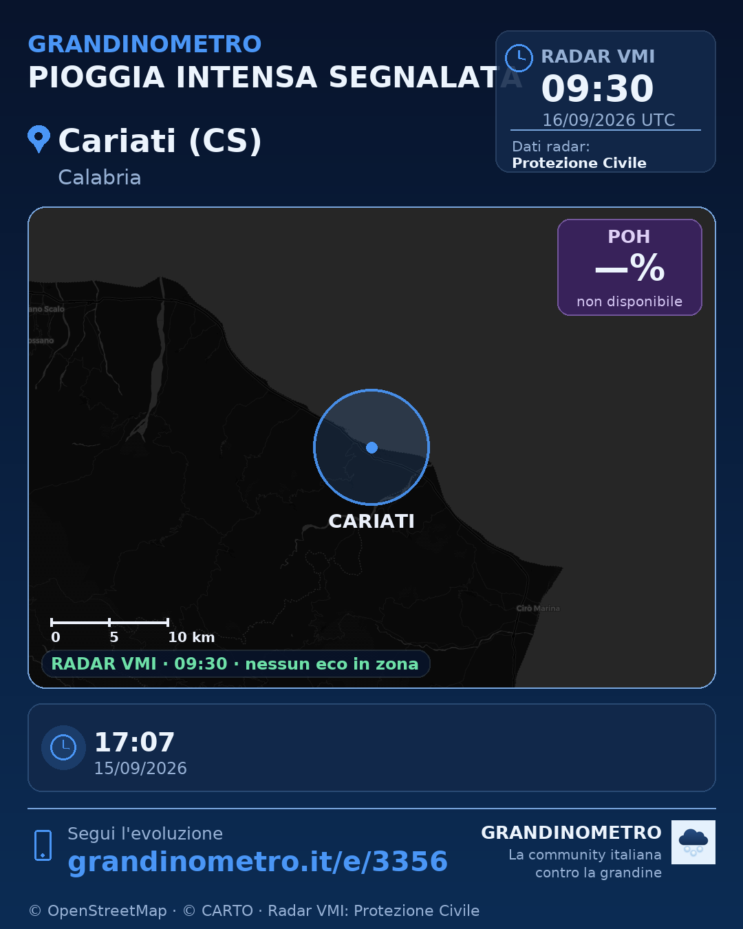 Mappa dell'evento: pioggia intensa a Cariati (CS)
