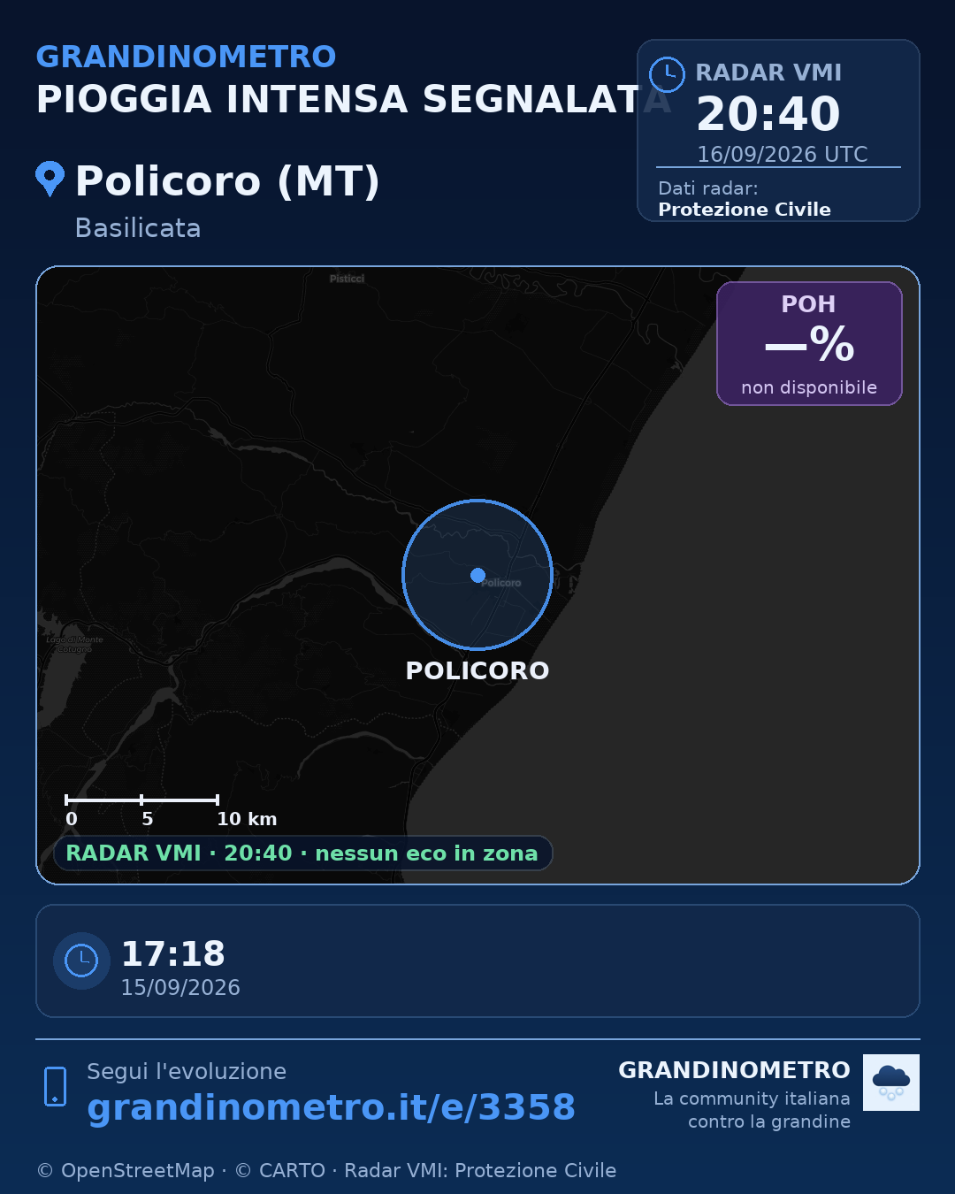 Mappa dell'evento: pioggia intensa a Policoro (MT)