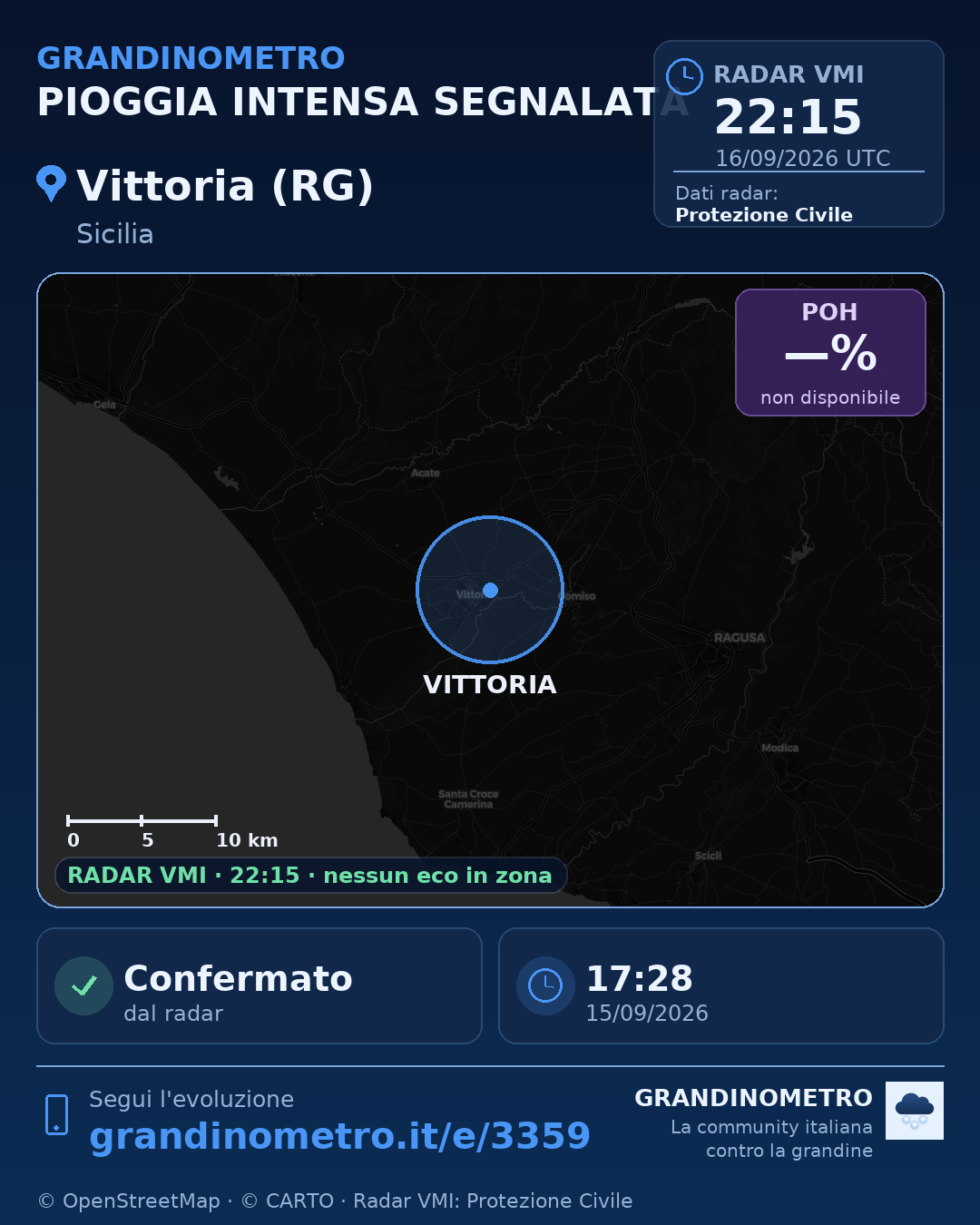 Mappa dell'evento: pioggia intensa a Vittoria (RG)