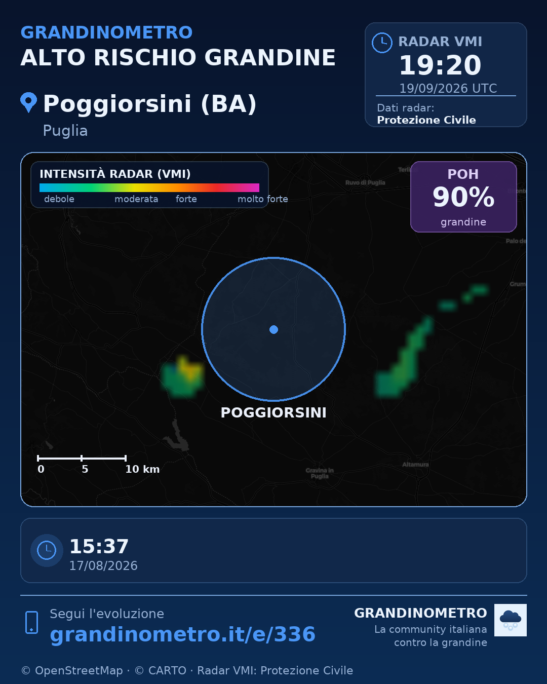 Mappa dell'evento: grandine a Poggiorsini (BA)