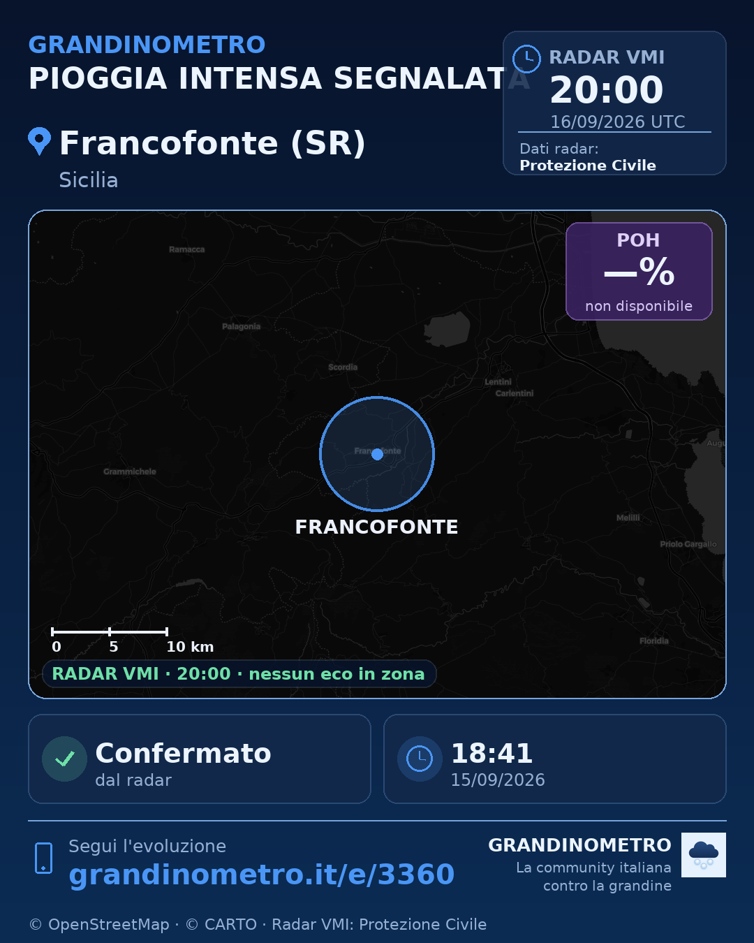 Mappa dell'evento: pioggia intensa a Francofonte (SR)
