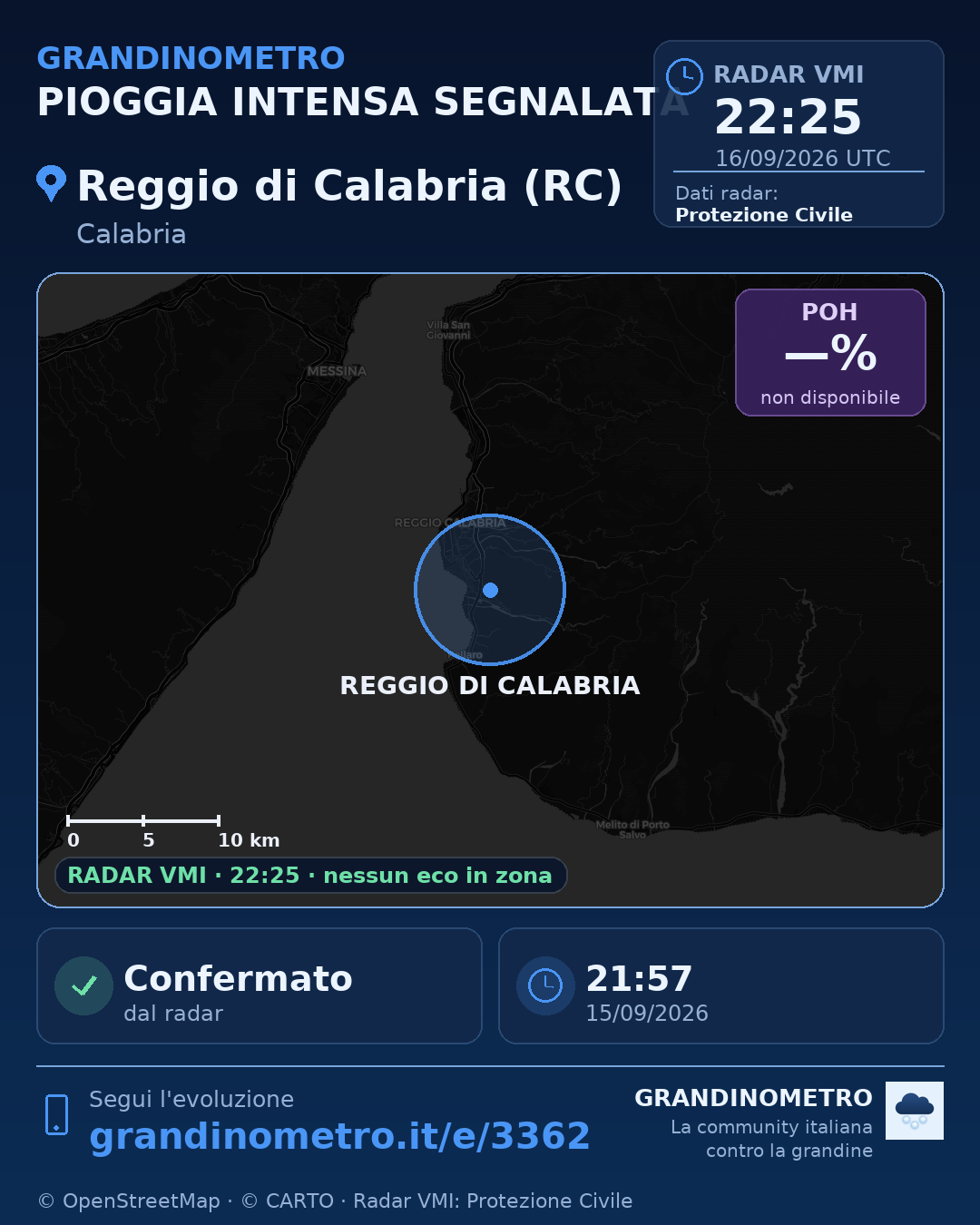 Mappa dell'evento: pioggia intensa a Reggio di Calabria (RC)