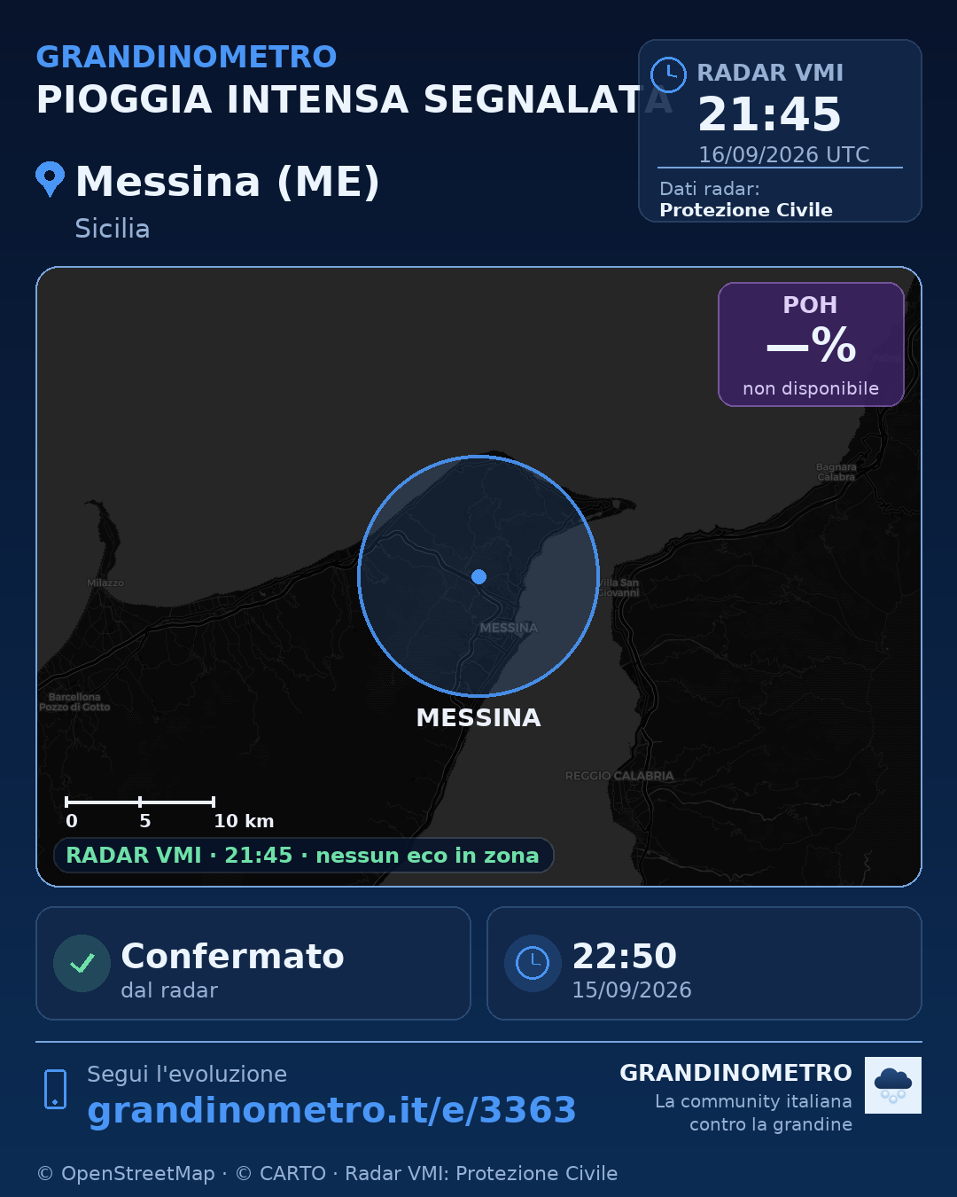 Mappa dell'evento: pioggia intensa a Messina (ME)