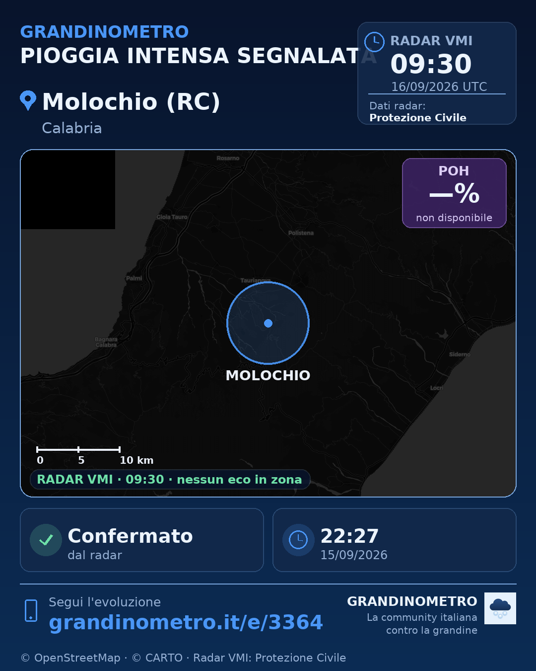 Mappa dell'evento: pioggia intensa a Molochio (RC)
