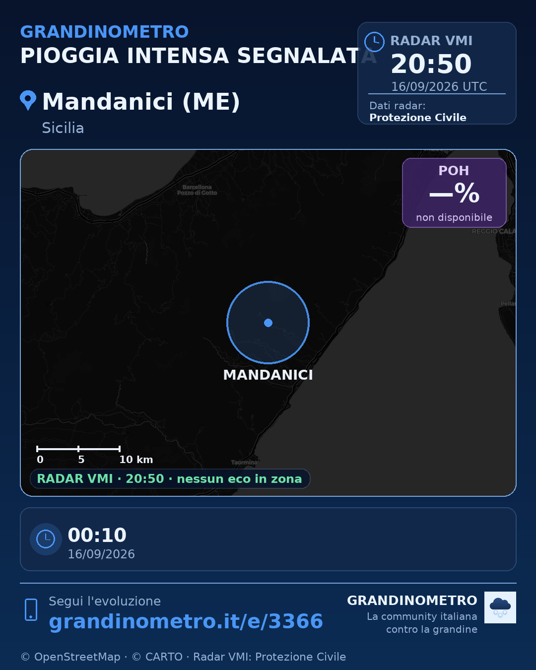 Mappa dell'evento: pioggia intensa a Mandanici (ME)