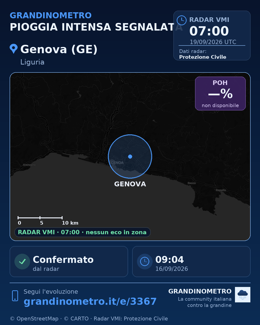 Mappa dell'evento: pioggia intensa a Genova (GE)