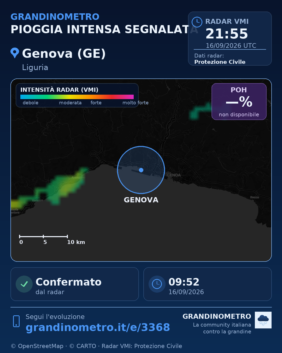 Mappa dell'evento: pioggia intensa a Genova (GE)