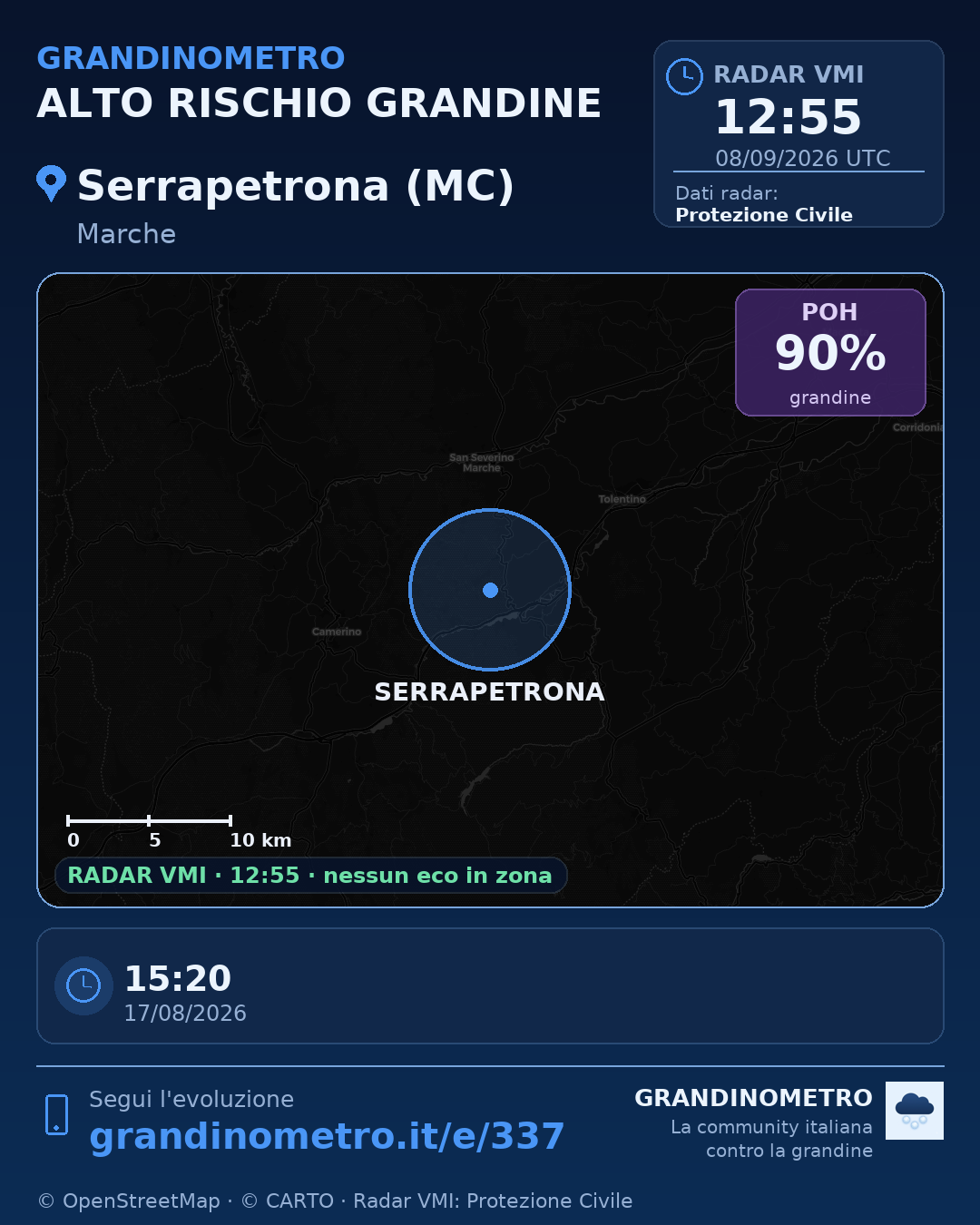 Mappa dell'evento: grandine a Serrapetrona (MC)