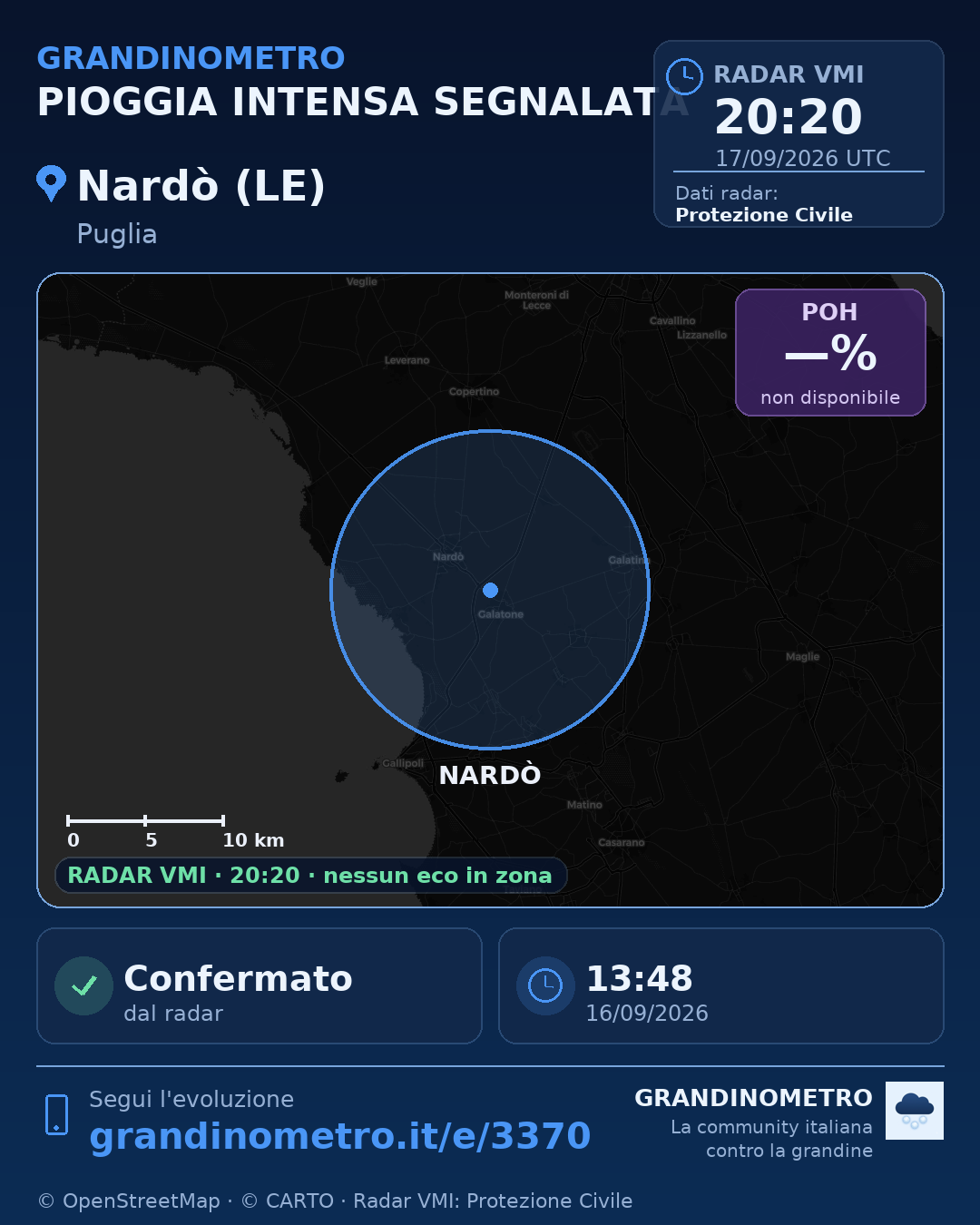 Mappa dell'evento: pioggia intensa a Nardò (LE)