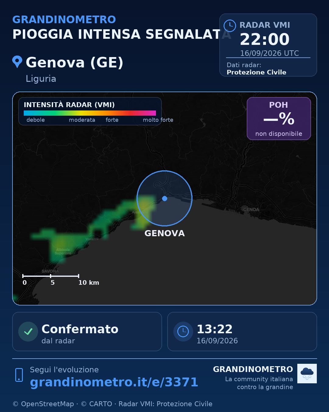 Mappa dell'evento: pioggia intensa a Genova (GE)