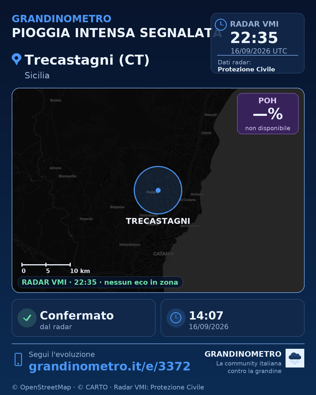 Mappa dell'evento: pioggia intensa a Trecastagni (CT)