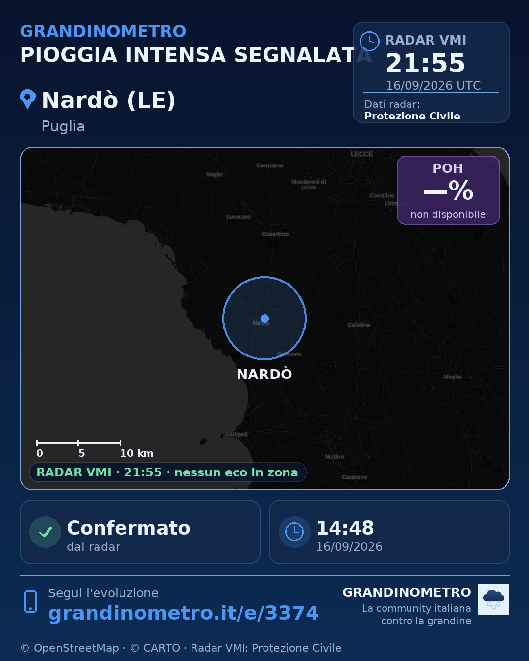 Mappa dell'evento: pioggia intensa a Nardò (LE)