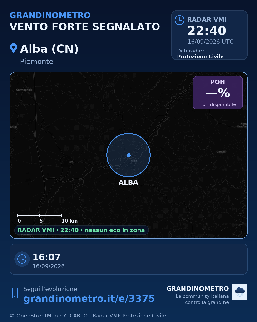 Mappa dell'evento: vento forte ad Alba (CN)